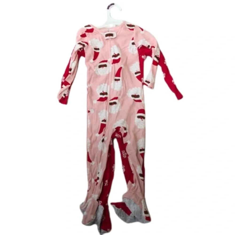 Carters Toddler Pink & Red Snowflake Reindeer Black Santa Footed Pajama Set New!